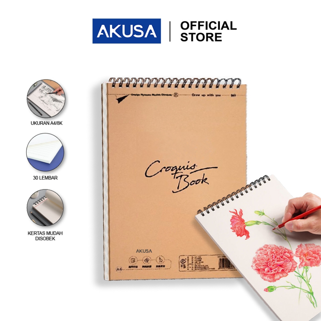 

AKUSA Sketchbook Ukuran A4/8K Buku Gambar Sketsa Spiral Tidak Mudah Sobek SKB001
