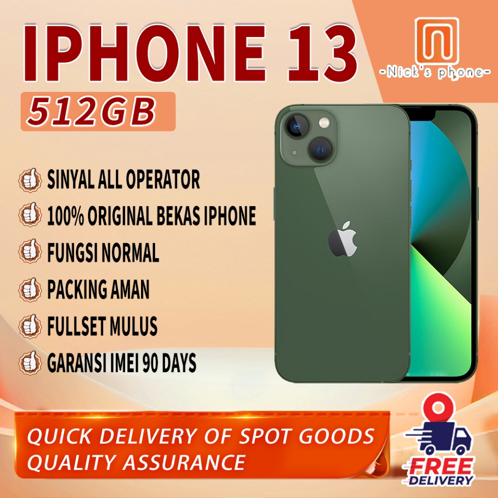 iPhone 13 512GB Second Original100% INTER 6.1"OLED-Ori Fullset Mulus Normal Phone 3utools All Green