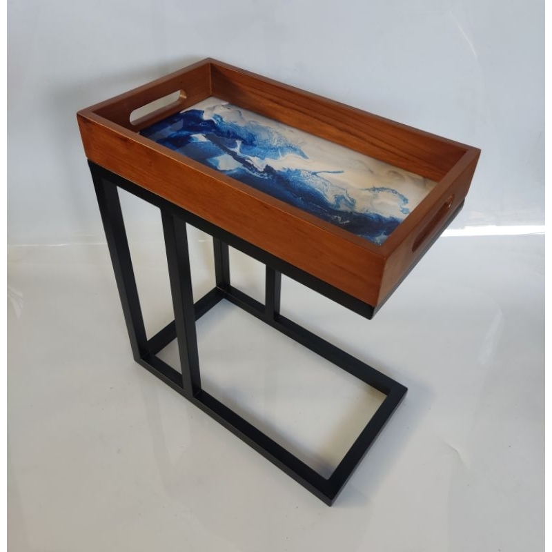 Indigo meja samping jati + resin kualitas ekspor Furniture Asli Kayu