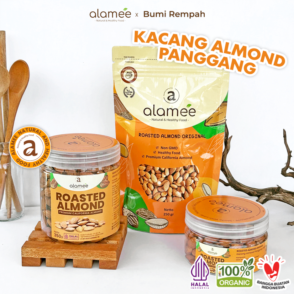 

ALAMEE Kacang Almond Almon Kupas Panggang Premium Roast Roasted Grade A California Oven Siap Makan