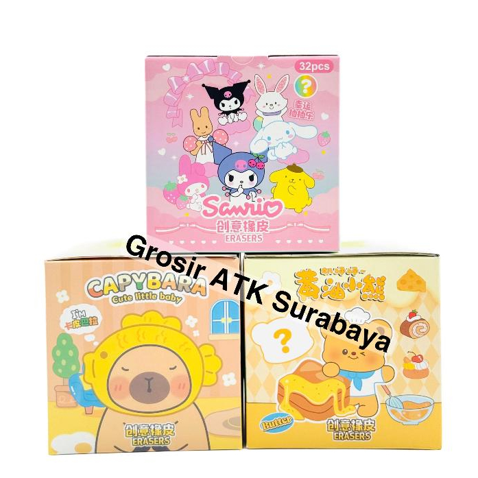 

( DAPAT 1 PCS ) PENGHAPUS BLIND BOX CAPYBARA Melody Kuromi Cinnamorol Butter Bear