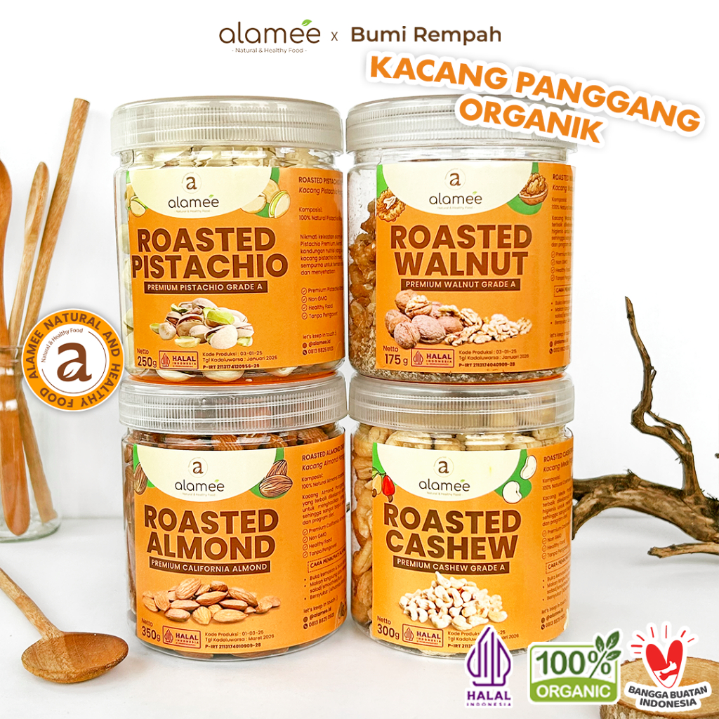 

Kacang Almond Almon Mede Walnut Pistachio Kupas Panggang Premium Roast Roasted Oven Siap Makan
