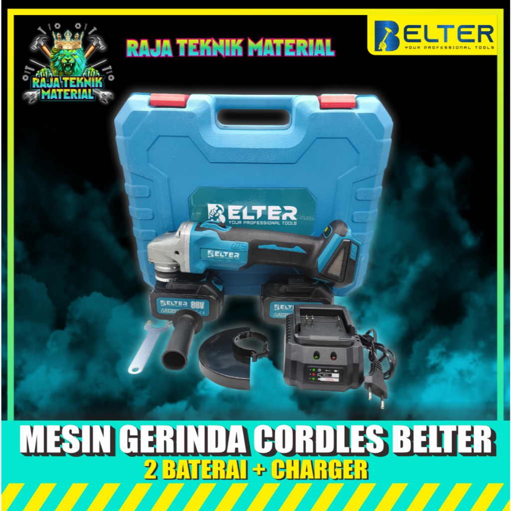 [ADA GARANSI] BELTER Mesin Gerinda Tangan Cordless 88V 2 Baterai + Charger Angle Grinder Portable YK