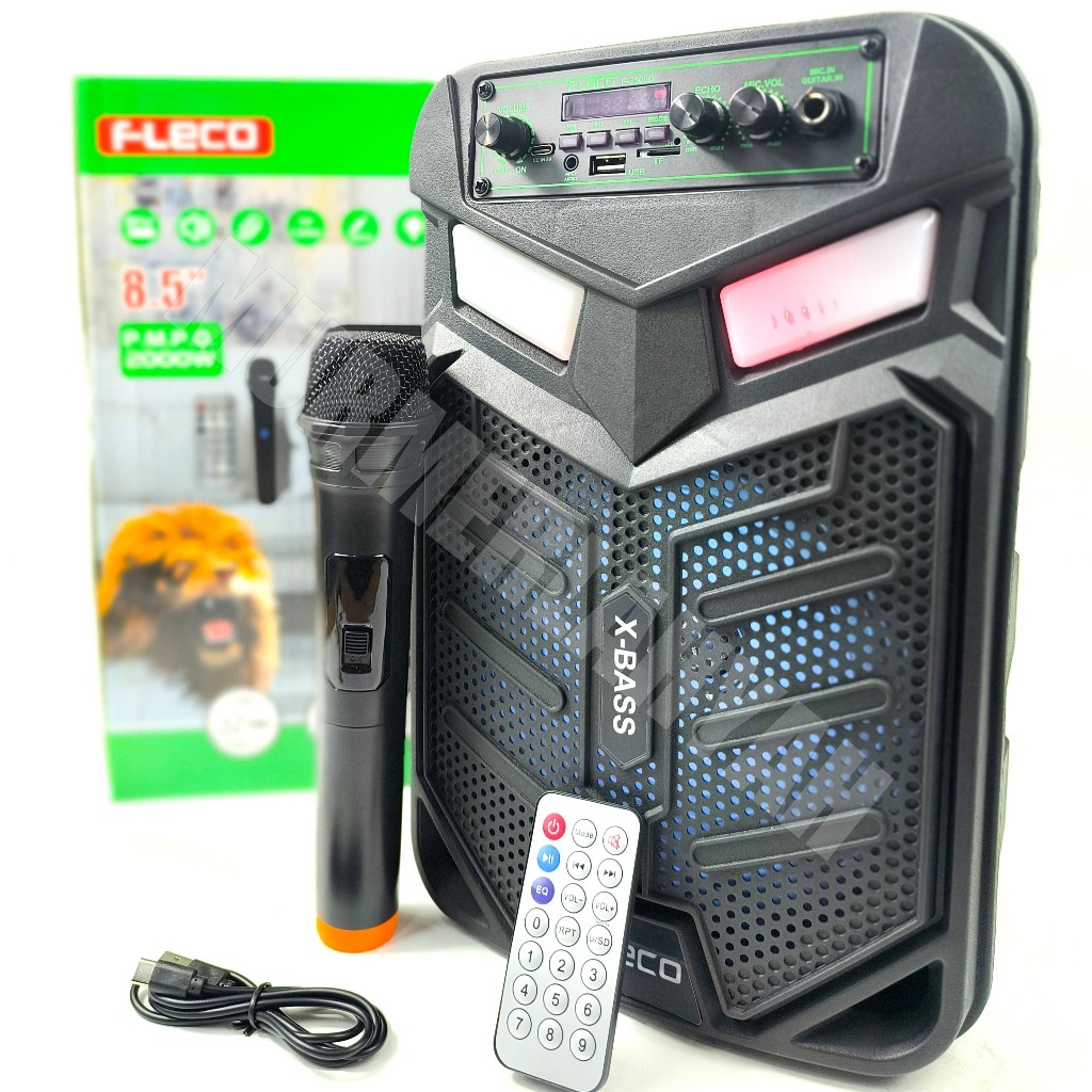 SPEAKER KARAOKE PORTABLE FLECO F-8606D SPEAKER 8.5" + MIC WIRELESS