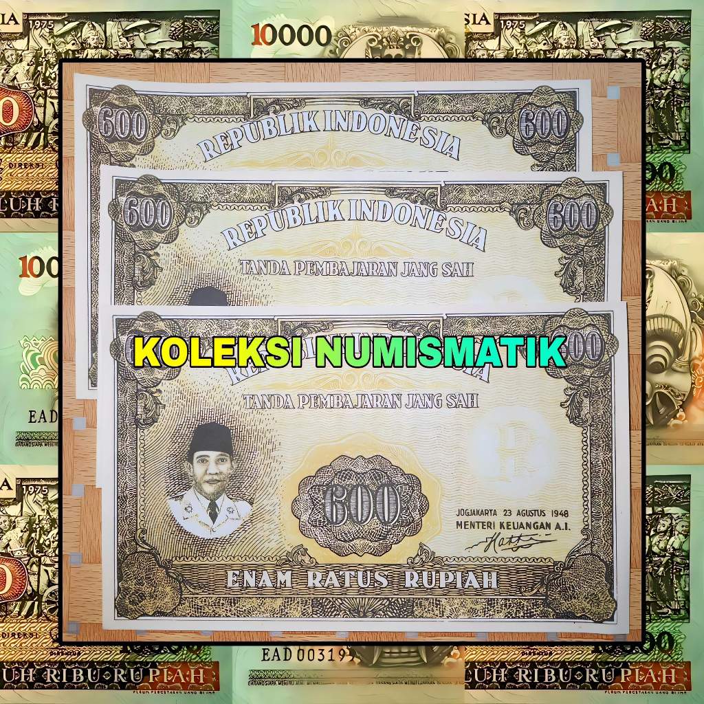 SOUVENIR REPRO UANG KERTAS KUNO INDONESIA 600 RUPIAH ORI IV SOEKARNO 1948