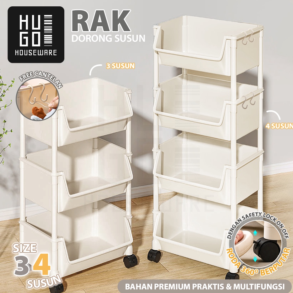 KODE Q5Q HUGO Rak Dapur Serbaguna Rak Troli Rak Kamar Mandi Rak Susun Plastik dengan Roda