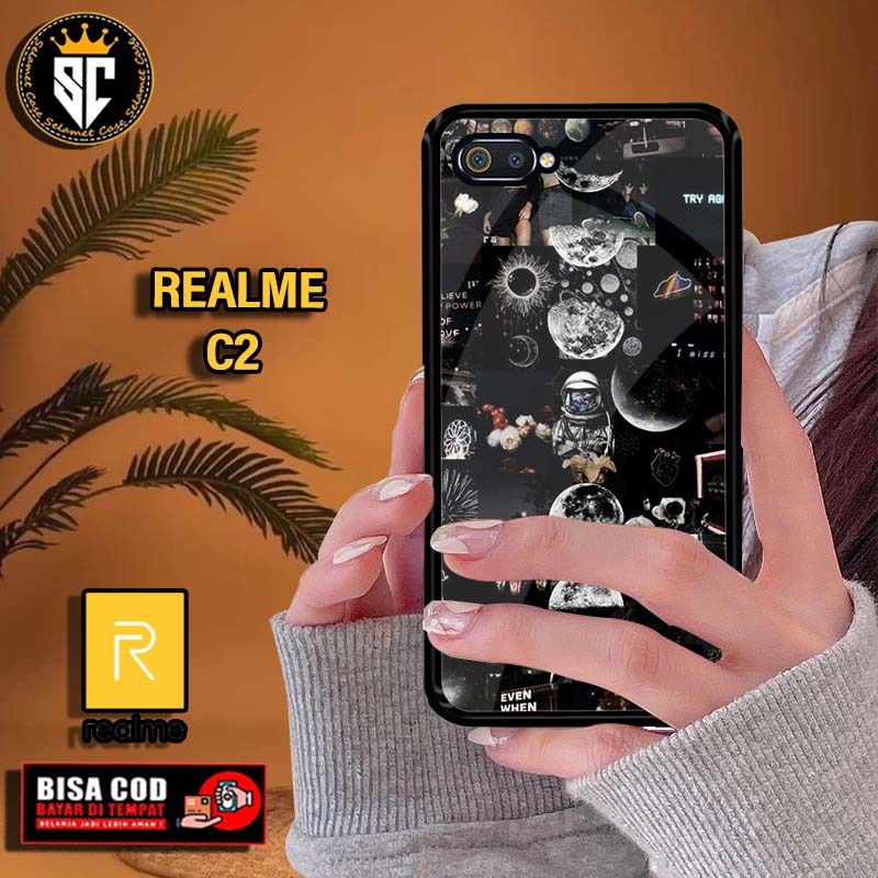 Hardcase 2d glosy dan softcase 2d glosy for realme c2 motif nasa/astronot ready all type smartphone