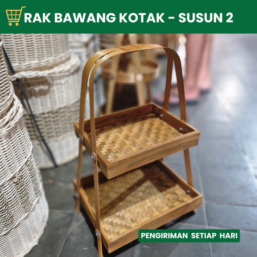 KERAJINAN BAMBU - Rak Bumbu Bawang 2 Tingkat | Tempat Bawang & Sayur Estetik Handmade