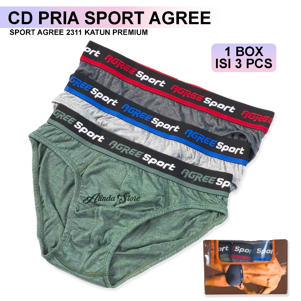 3 Kotak Isi 9 Pcs Celana Dalam Pria Agree Sport  2311 Kotak Coklat Size Jumbo Karet Boxer