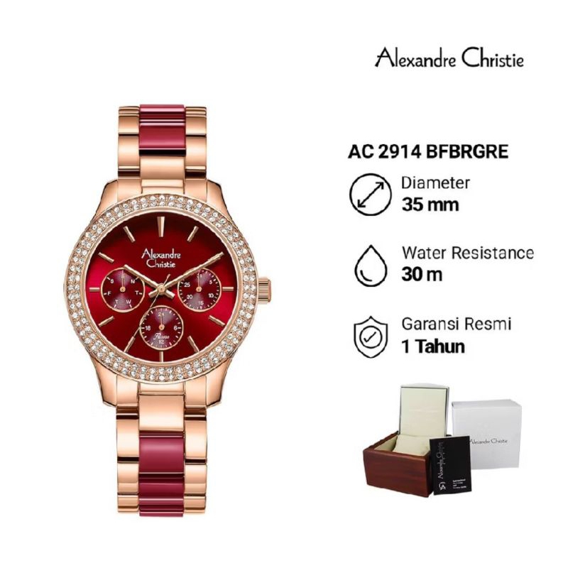 Jam Tangan Wanita Alexander Christie AC 2914 BFBRGRE Analog Cronograph Stainless Steel