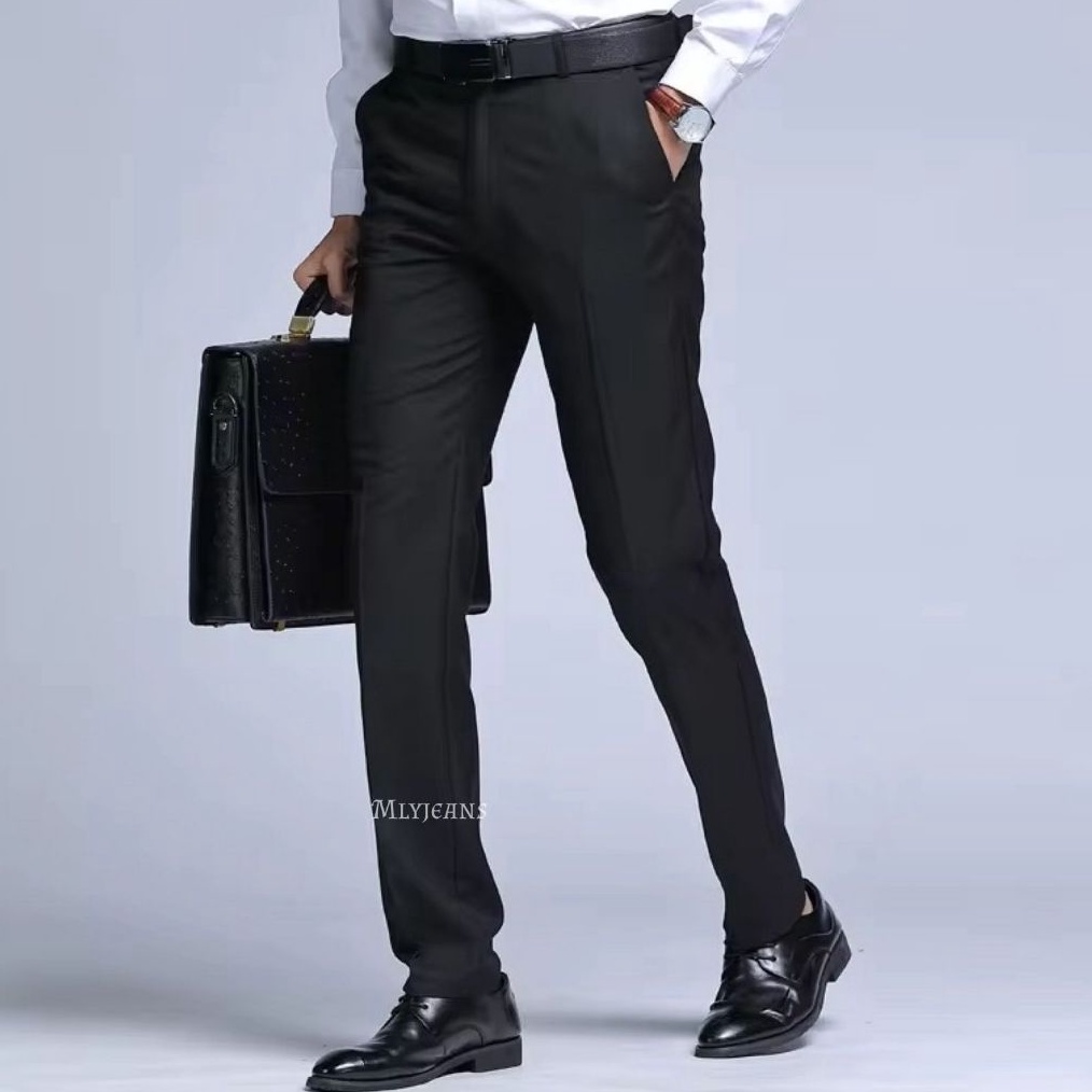KODE B86S CELANA BAHAN  KERJA  FORMAL  KANTOR  PANJANG  HITAM  DASAR PRIA SLIMFIT SEZE 2738 COD 1