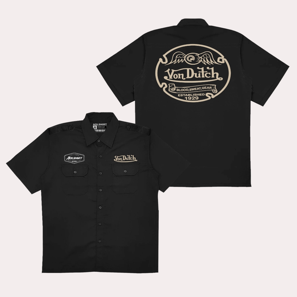 AOLSHIRT - Workshirt Von Dutch Blood Sweet Gear Kemeja Hitam Pria Keren Bahan Drill Premium