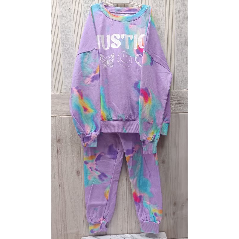 SETELAN HOODIE JUSTICE TIE DYE SIZE L 12-14T