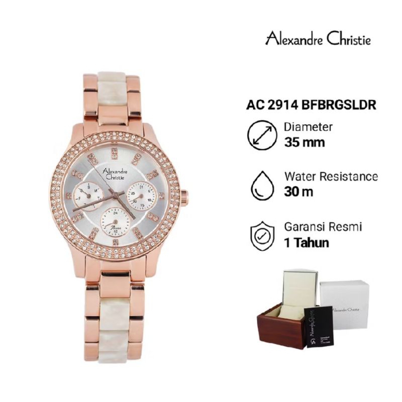 Jam Tangan Wanita Alexander Christie AC 2914 BFBRGSLDR Analog Cronograph Stainless Steel