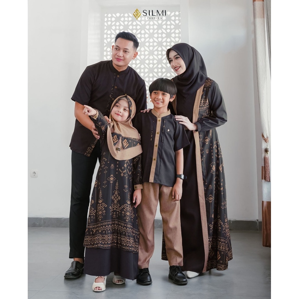 KODE X92J Baju Couple Pasangan Muslim Lebaran Gamis Keluarga Terbaru 225 Warna Hitam Silmi Family
