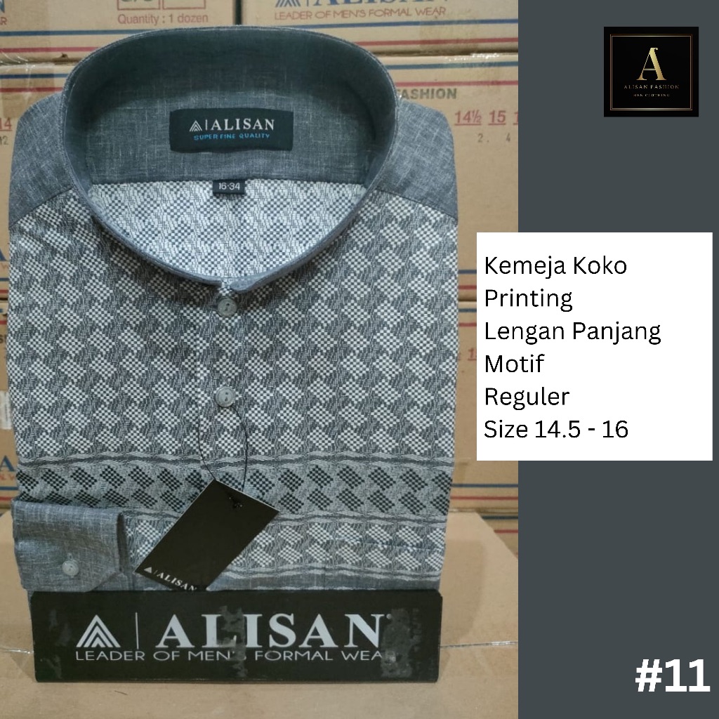 Alisan Kemeja Pria Lengan Panjang Kemeja Koko Printing Reguler