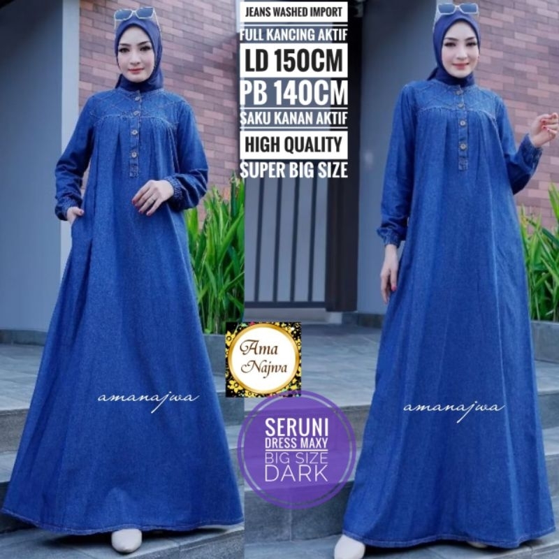LD 150 || LD 128 Gamis Jeans Washed Import SERUNI JUMBO MAXY