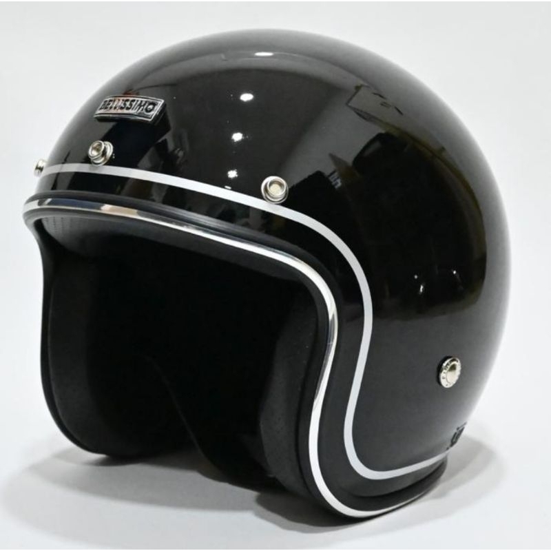 HELM BELLISSIMO BLACK GLOSSY RETRO CLASSIC URBAN VESPA HARLEY OPEN FACE NOT ZEUS