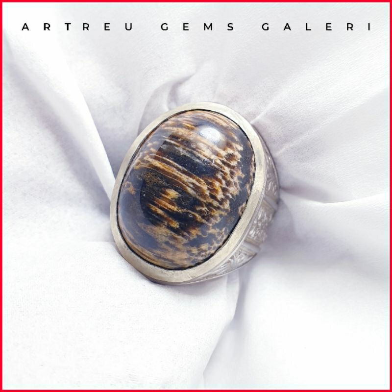 Batu Motif Belang Harimau | COD Bisa | Cincin Batu Akik Ring 5 - 10