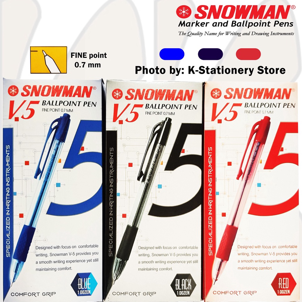 

KODE I94G Lusin Bolpen Snowman Original Ballpoint Pen V5 Hitam Biru Merah Lusin