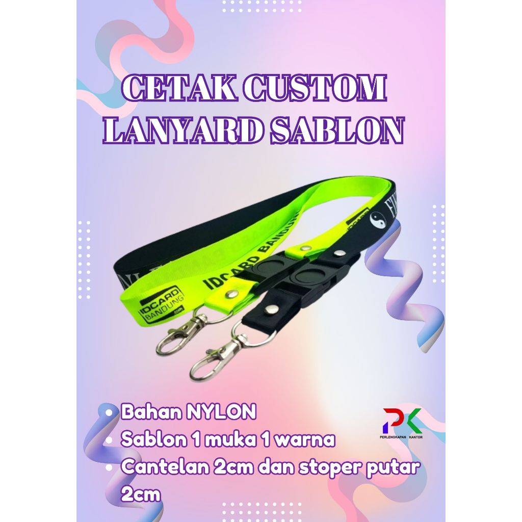 

cetak tali id card sablon/ tali lanyard id card 2cm / bahan polister atau nylon nilon sablon 1 warna