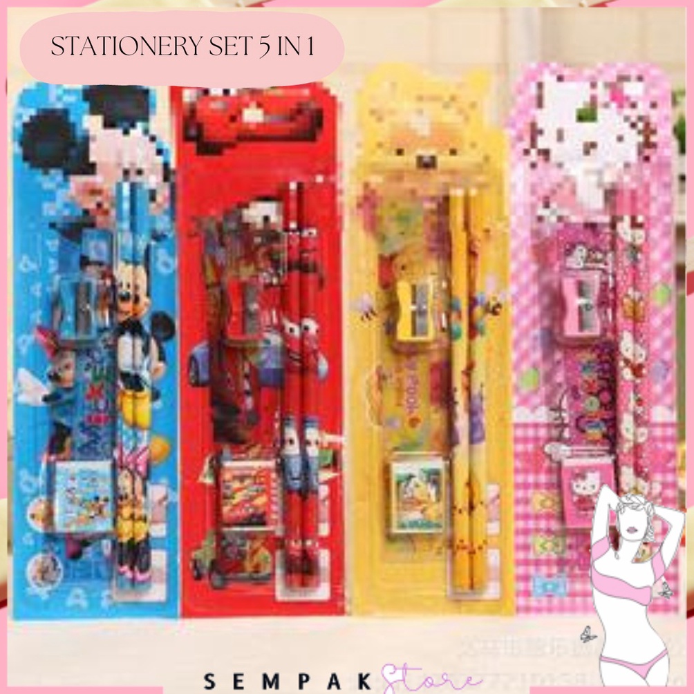 

Sale SS Stationery Set 5 in 1 Alat Tulis Anak Sekolah Penghapus Penggaris Pensil Serutan Karakter Lucu