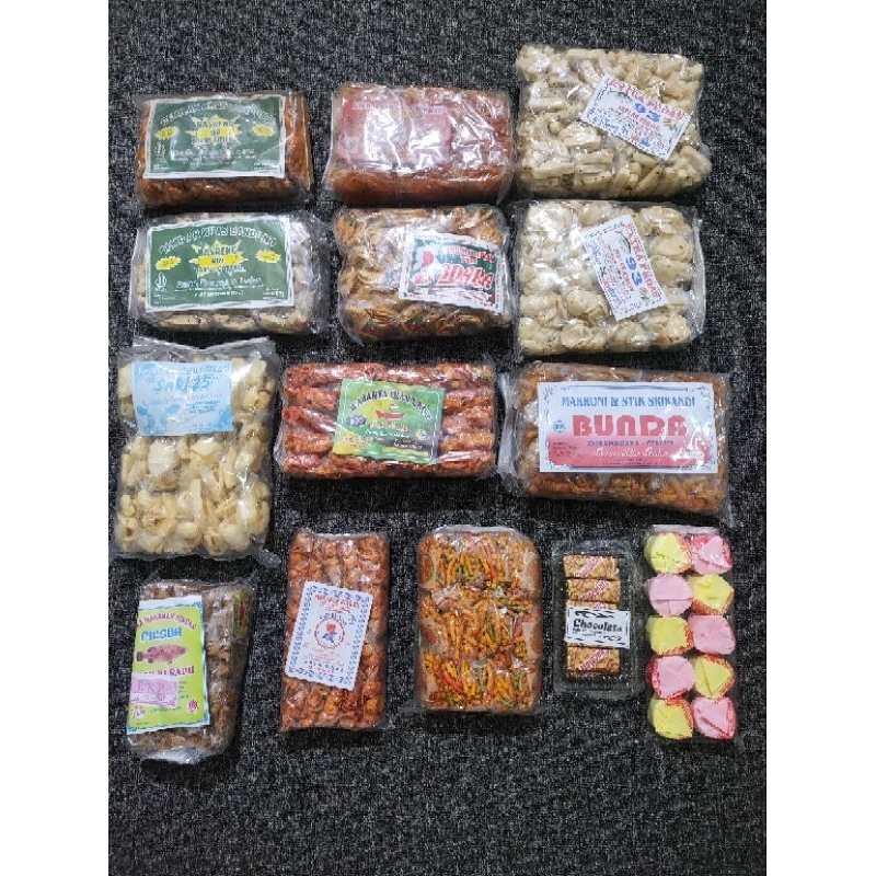 

aneka cemilan gurih (basreng, kripca, rasta, krupuk rambak, krupuk seblak, rasta dll)