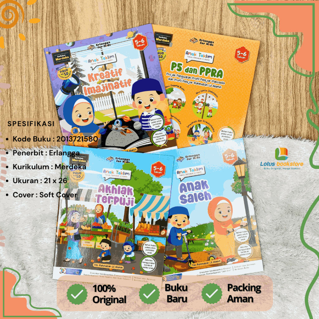 Paket Buku Anak Taklim - Anak Muslim Usia 5-6 Tahun (4 Buku) - RA TK A / PAUD - Buku Erlangga Origin