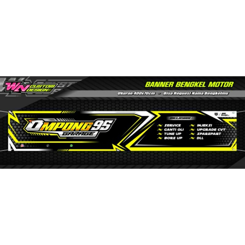 BANNER SPANDUK BENGKEL MOTOR ukuran 400x70cm (Bisa Request Nama Bengkelmu)