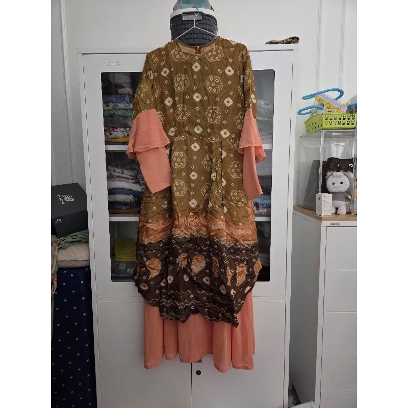 dress jumputan palembang orange