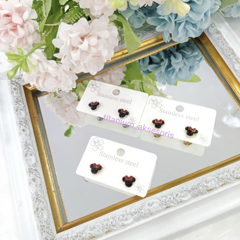 anting tindik/tusuk titanium minie pita merah