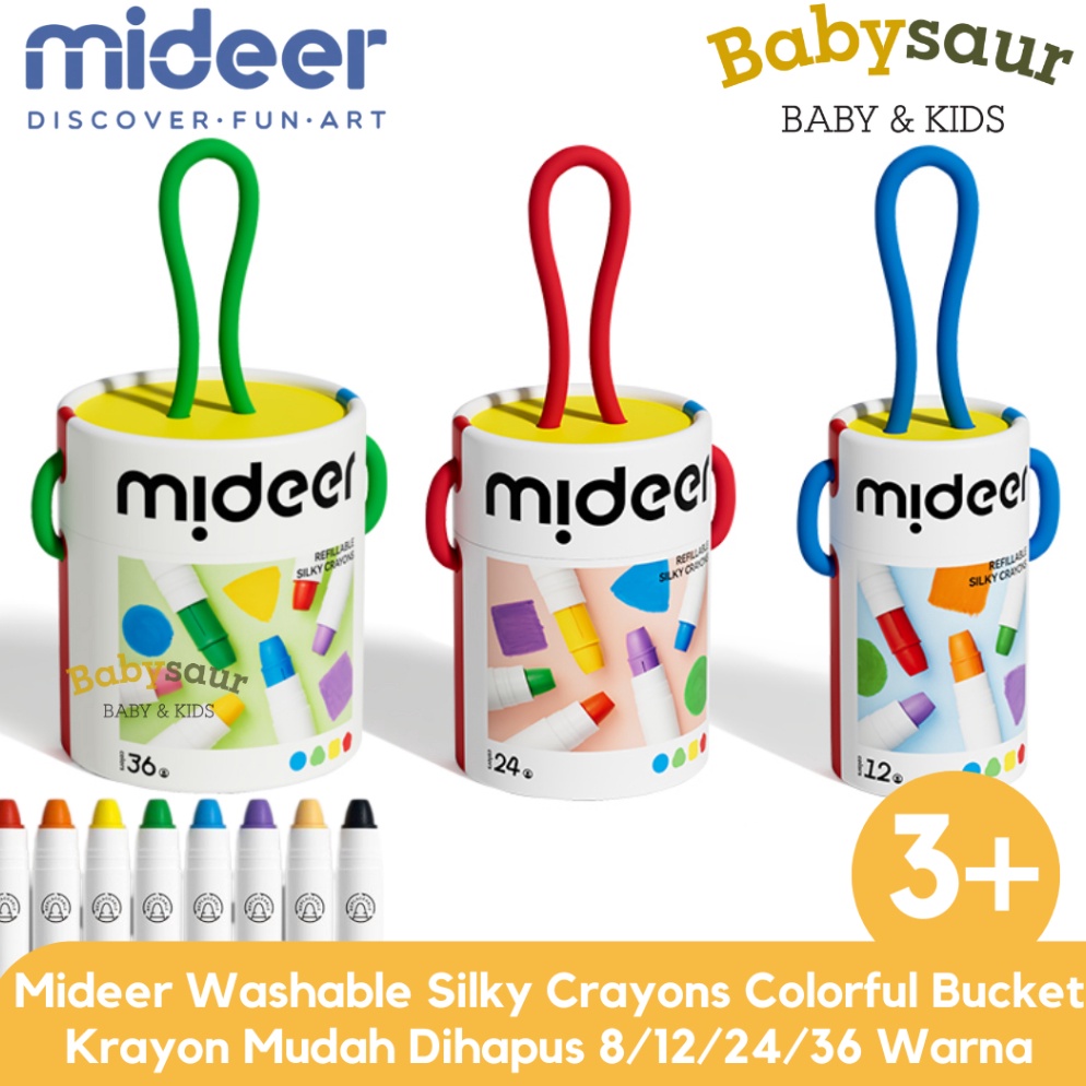 

KODE E23U Mideer Washable Silky Crayon 8 12 24 36 Warna Colorful Bucket Krayon Mewarnai Alat Warna Set Anak Wipe and Clean