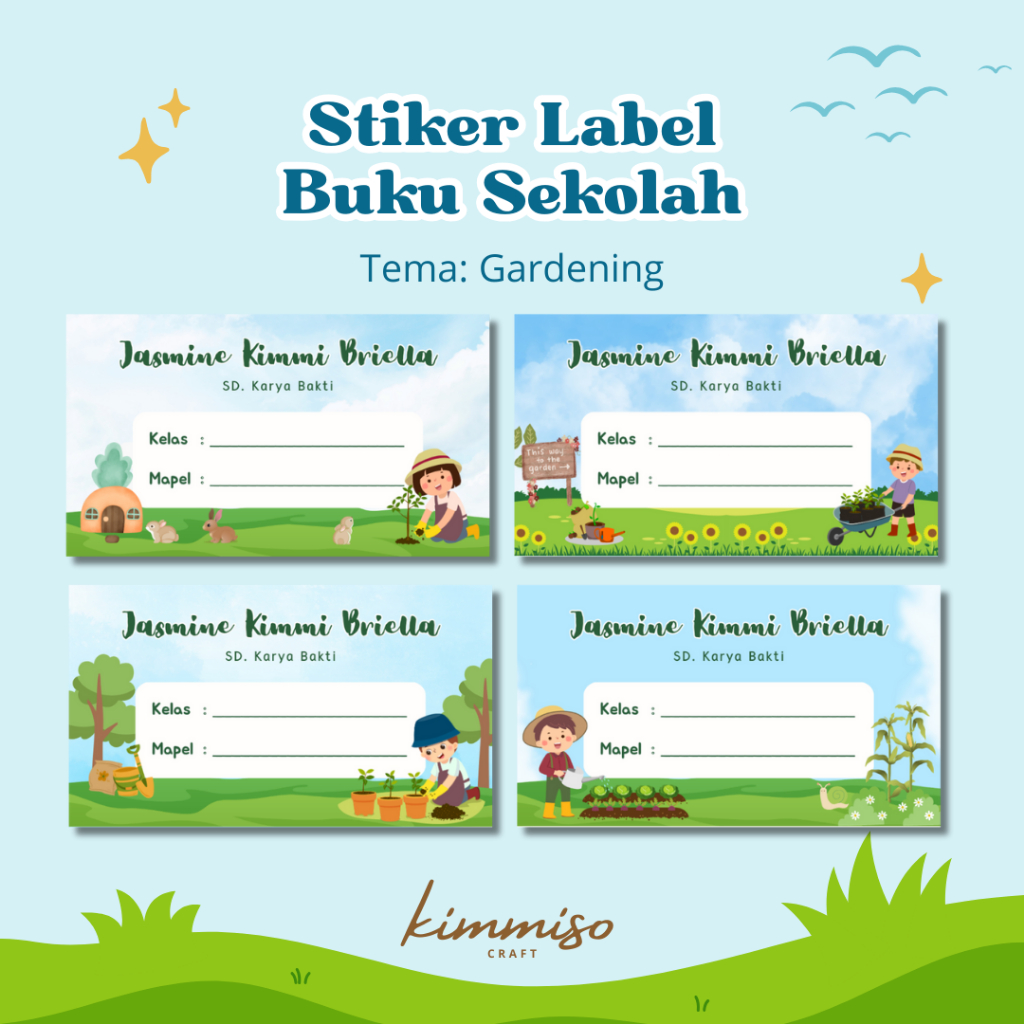 

[Kimmiso] Stiker Label Nama Buku Sekolah Tema GARDENING Harga Satuan (Mohon Baca Deskripsi)