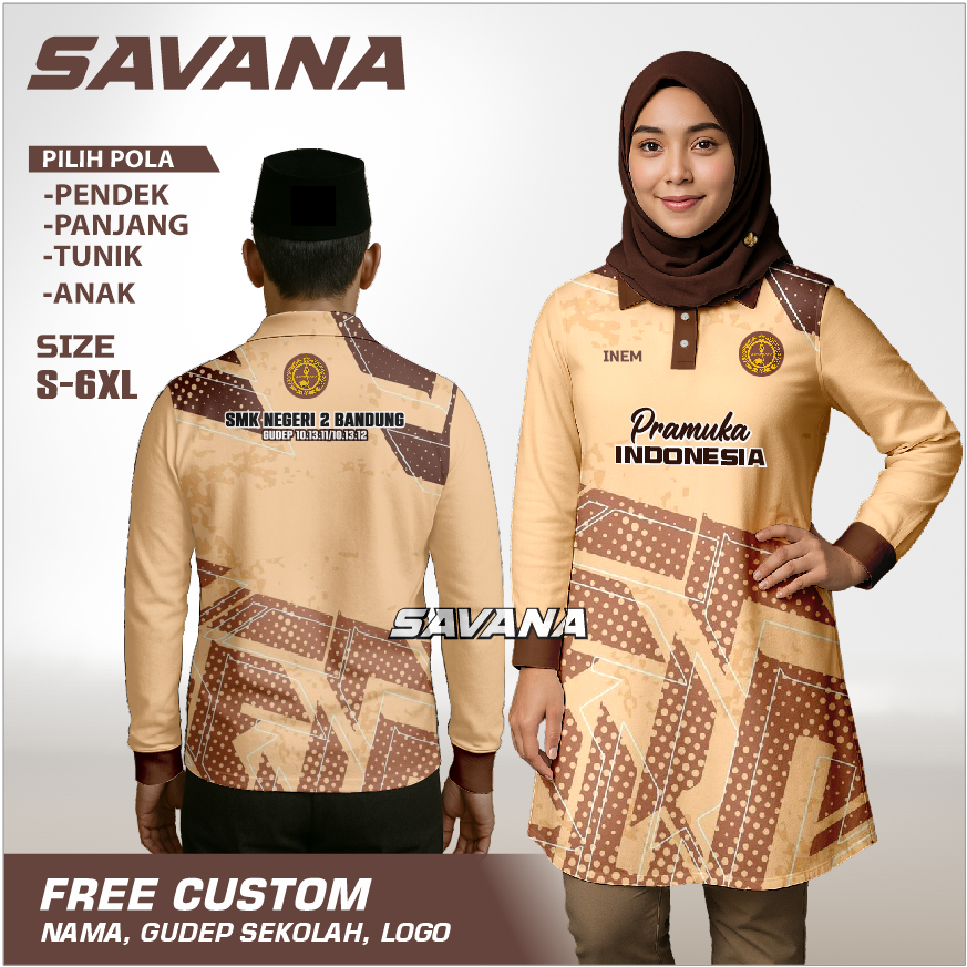 SAVANA - Jersey PRAMUKA Vnek / Panjang / Berkerah / tunik  printing penggalang pdh pdl custom / baju