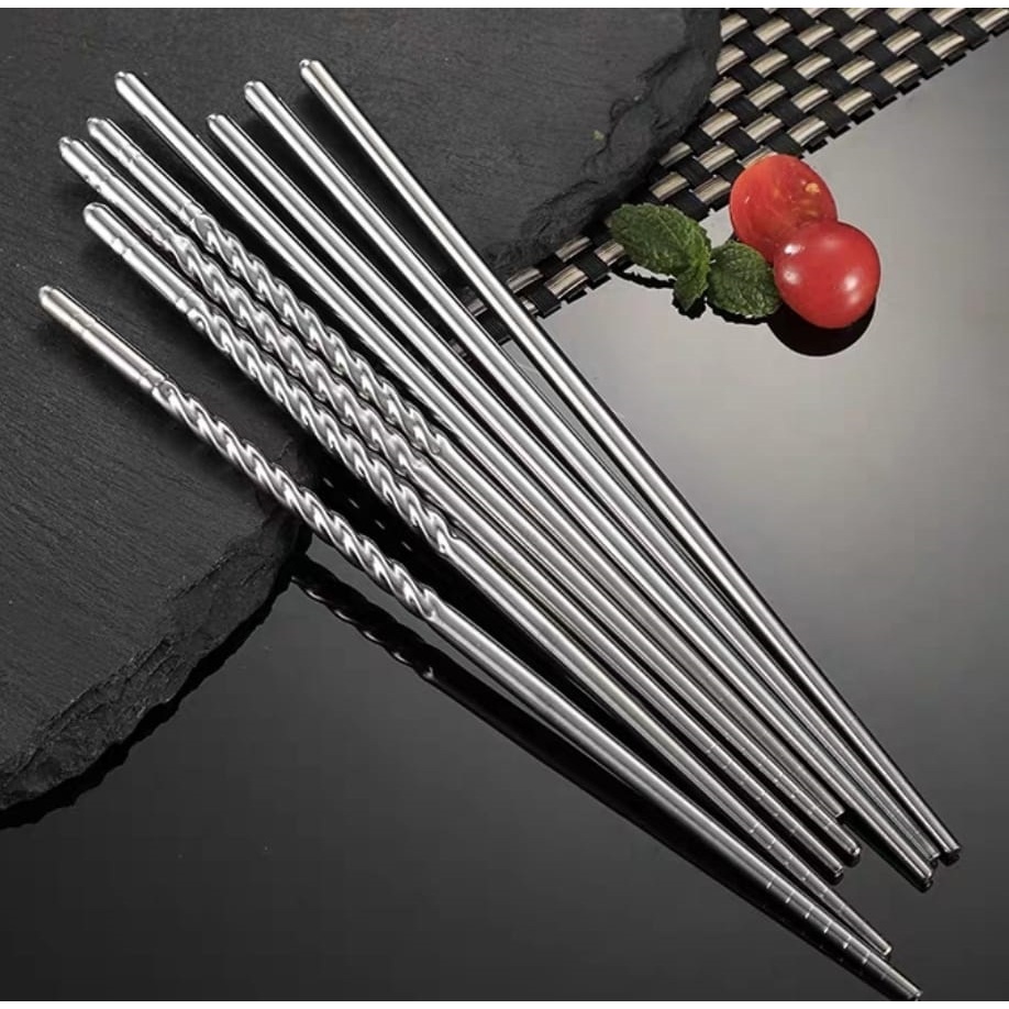 [READYYY] BMW Kitchenware - Sumpit Stainless 5 Pasang Supit Makan Mie Ayam Set Alat Makan Serbaguna