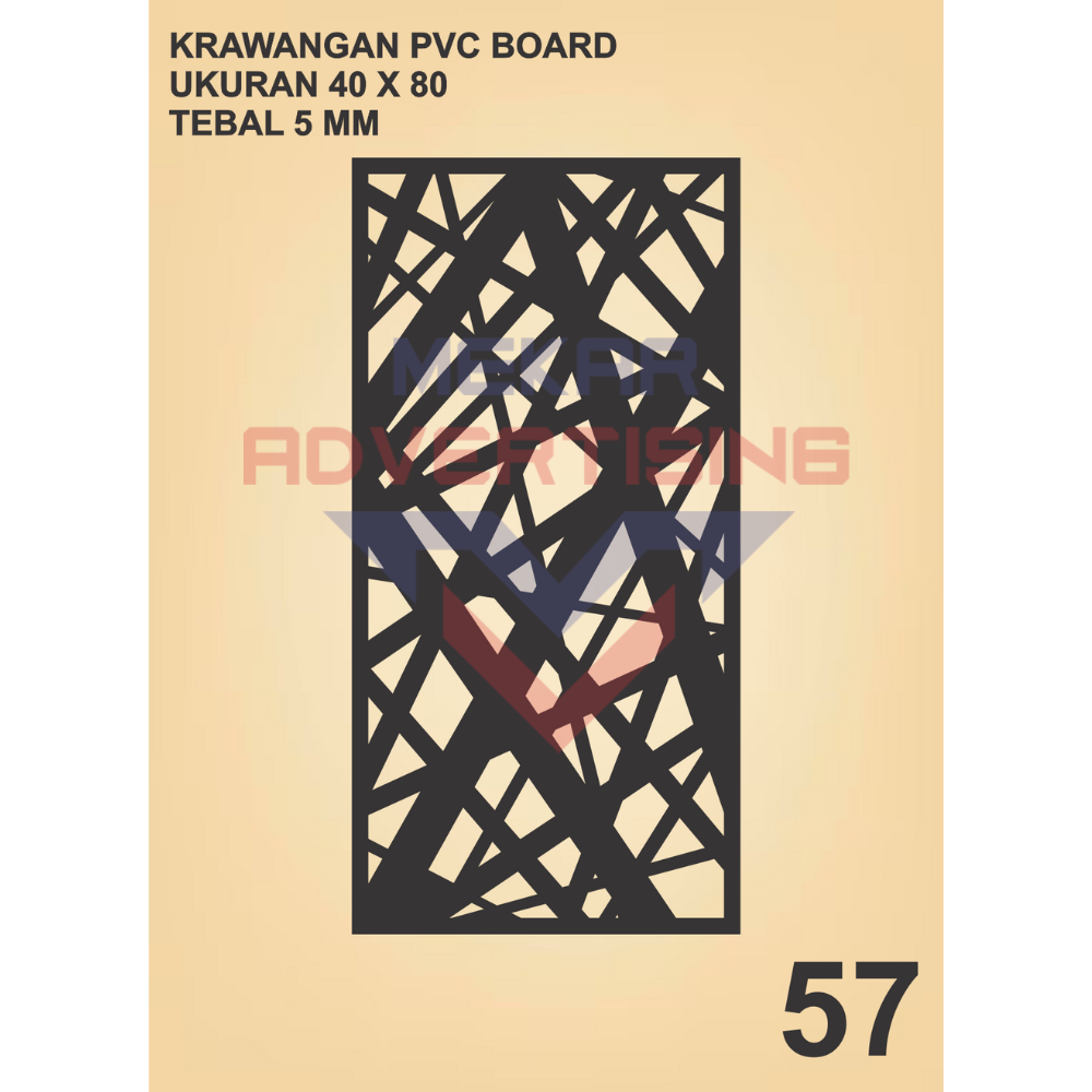 KRAWANGAN PVC BOARD HITAM  / ORNAMEN PVC FOAM BOARD HITAM TEBAL 5MM MODEL 57 UKURAN 40X80