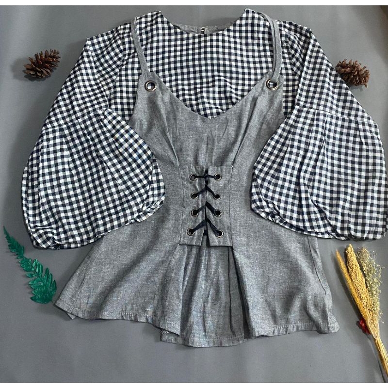 BLOUSE KOTAK LENGAN BALON KOREAN STYLE