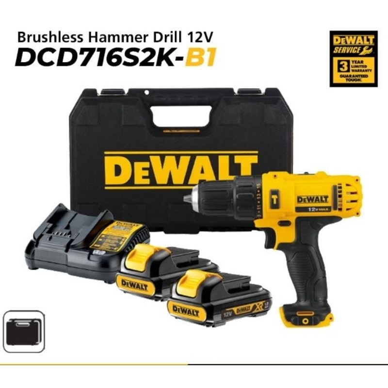 DeWALT DCD716S2K CORDLESS HAMMER DRILL DCD716 12V GARANSI RESMI