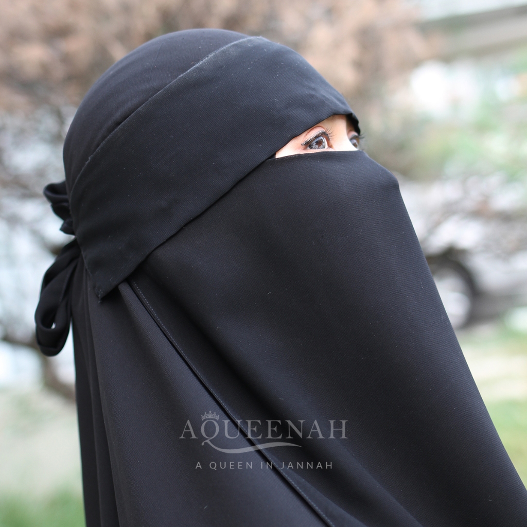 Aqueenah Exclusive - Niqab Poni Basic Premium Sifon Silk Jetblack Cadar Polos