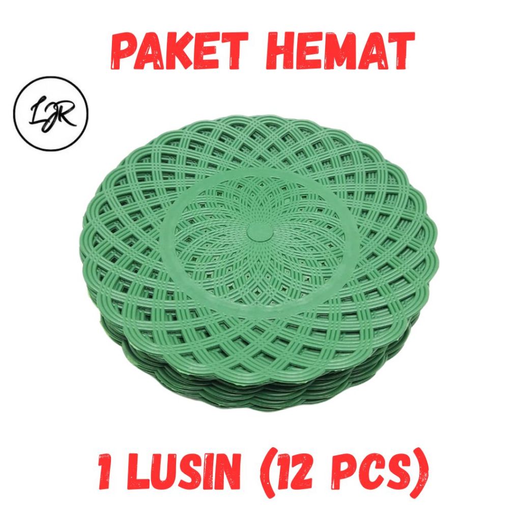 LJR Piring Rotan Plastik Anyaman 23 cm - Warna Hijau