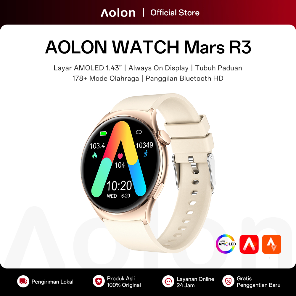 Aolon Mars R3 Smartwatch Original 60Hz AMOLED Screen | Running Pace | Always On Display | 200+ Watch