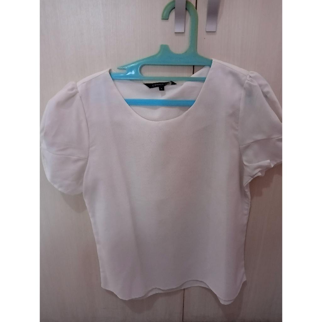 PRELOVED BAJU l Blouse Wanita Lengan Pendek Warna Putih Polos Merk Connexion Bekas/ Preloved Blouse 