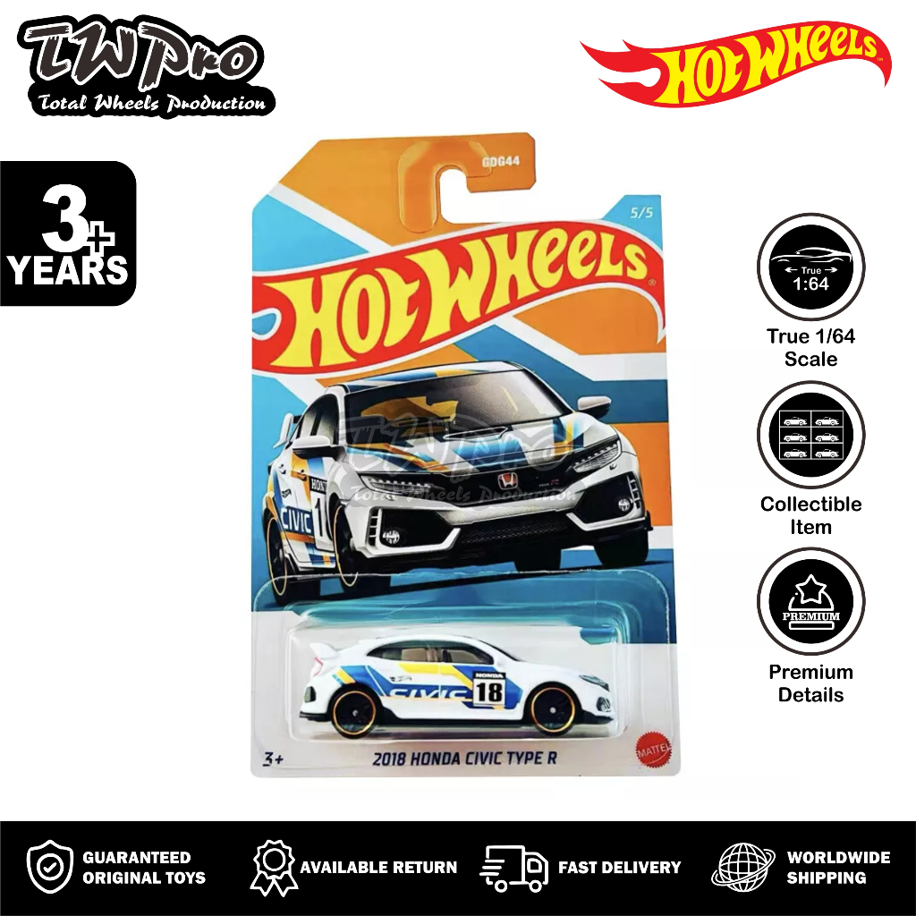 2022 Hot Wheels Honda Civic Anniversary 2018 HONDA CIVIC TYPE R - White