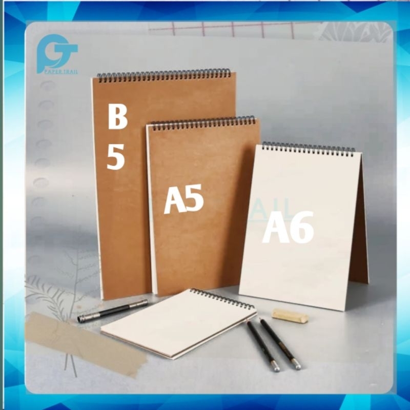 

Watercolor Sketch Book Ring Spiral 250GSM A5, A6, B5 Cover Hitam Cover Coklat