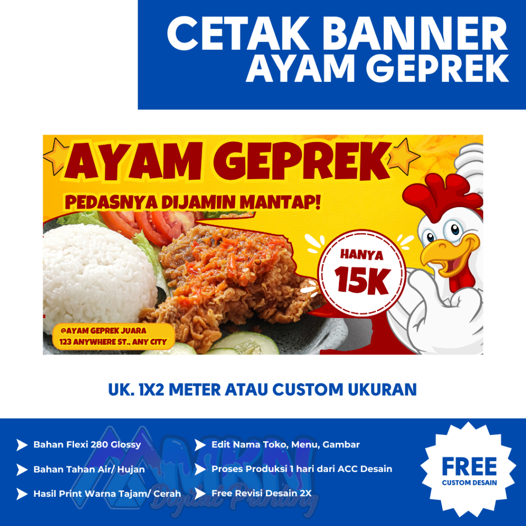 Cetak Banner Spanduk Ayam Geprek Ayam Penyet Desain Kekinian Bisa Custom Desain