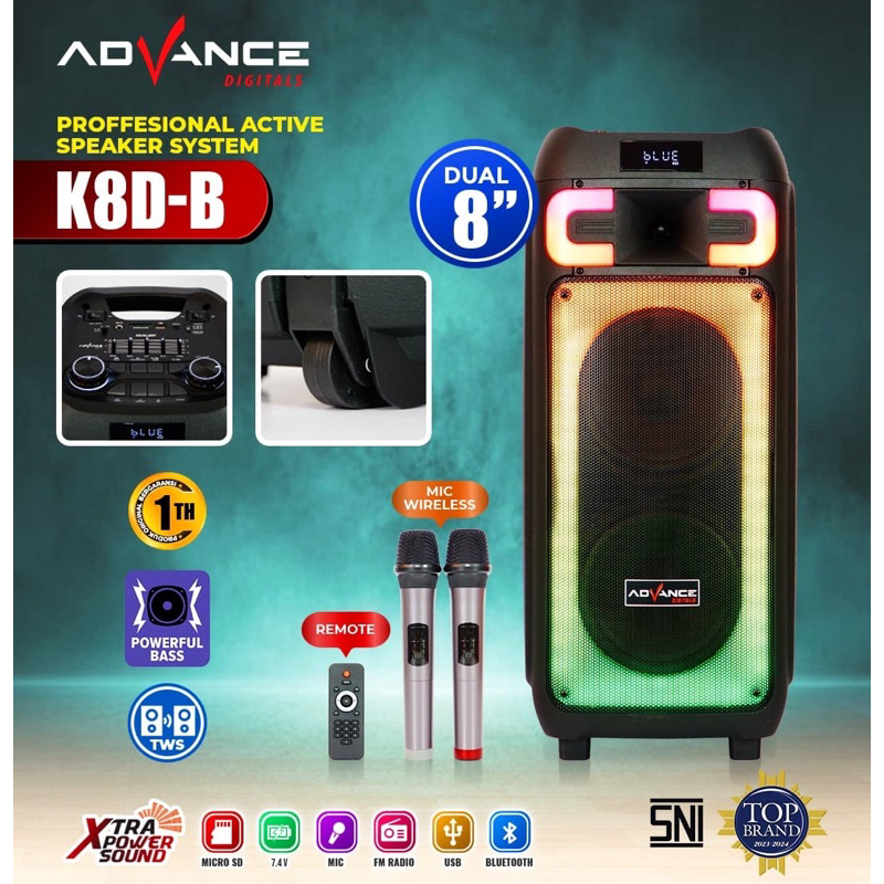 Advance K8D-B ADVANCE NEW K8D-B New Advance Speaker Meeting Portable Bluetooth Dual 8" Woofer Free M