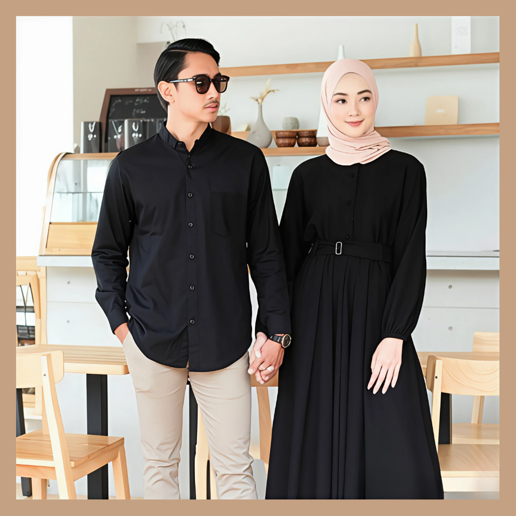 GAMIS COUPLE PASANGAN SUAMI ISTRI HARMONIS WARNA HITAM TERBARU BY SAUDAGAR BAJU MUSLIM