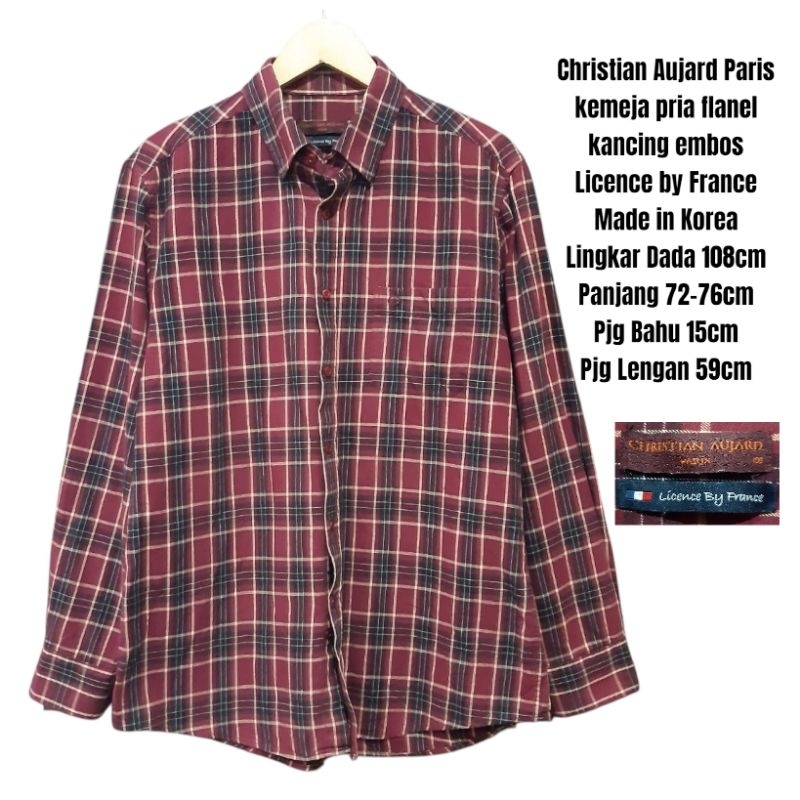 Christian Aujard Paris kemeja pria flanel kancing embos
