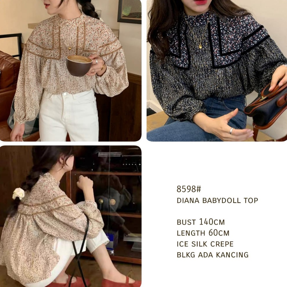 KODE D44P Diana Babydoll Top CremeBlack Ice Silk Crepe