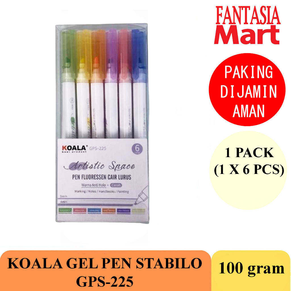

KOALA GEL PEN STABILO GPS-225 WARNA WARNI PACK ISI 6 PCS FANTASIA DENGAN PAKING AMAN